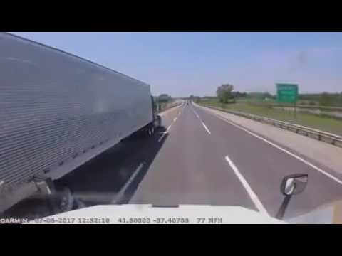 Truck driver pulls off miraculous save after a pick-up truck and camper cut him off.